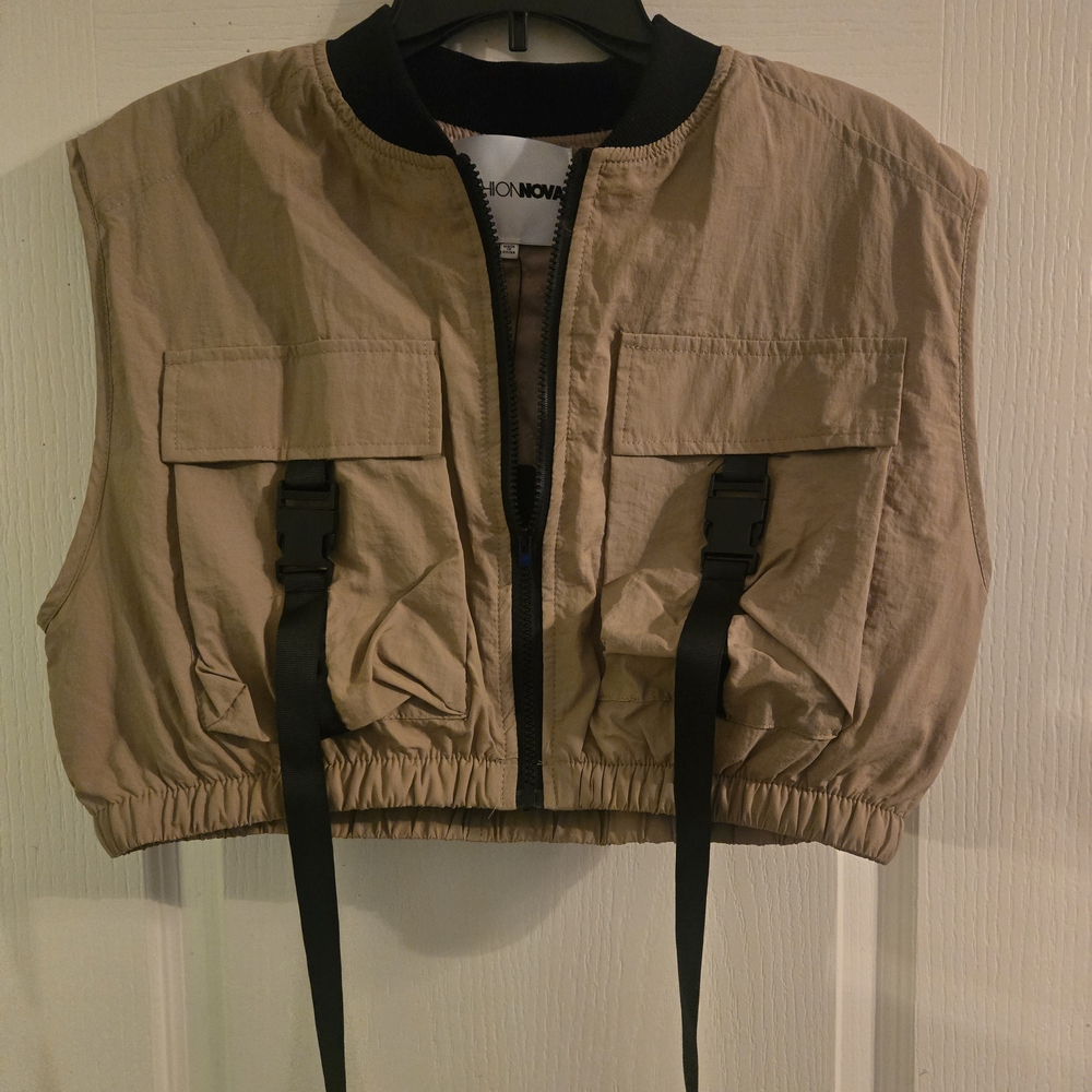 Fashion Nova Tan Vest with Black Accents